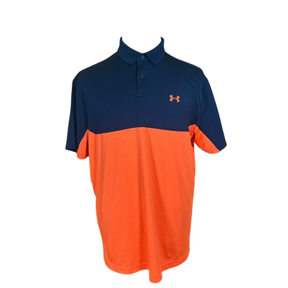 Under Armour Men's Navy Orange Heatgear Performance Polo Shirt Large